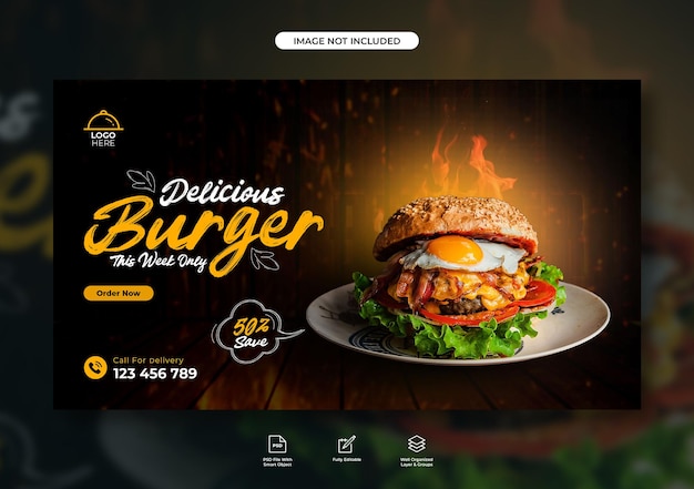 Delicious burger and food menu promotion web banner template