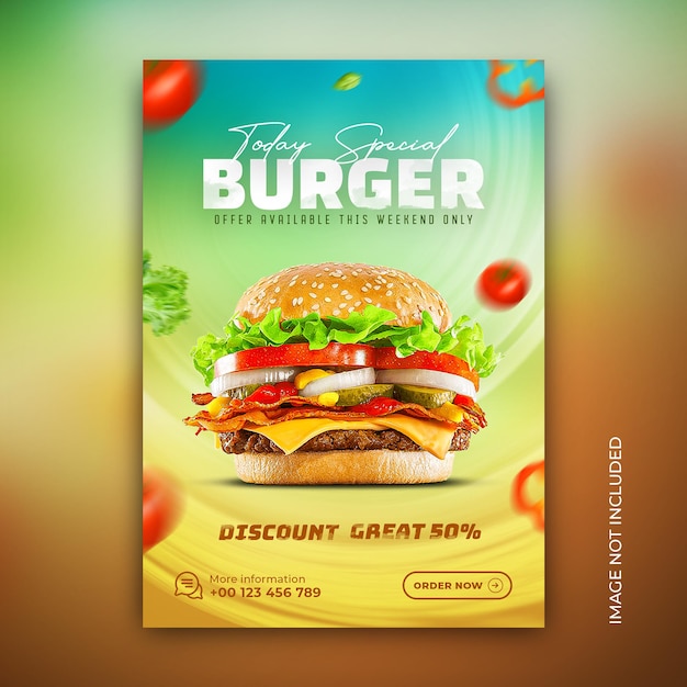 Delicious burger food menu and restaurant flyer template Psd