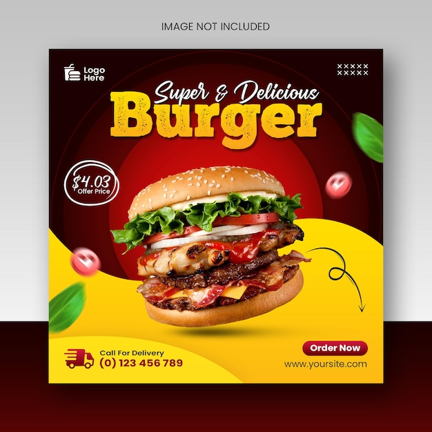 Delicious burger and food menu social media banner design template