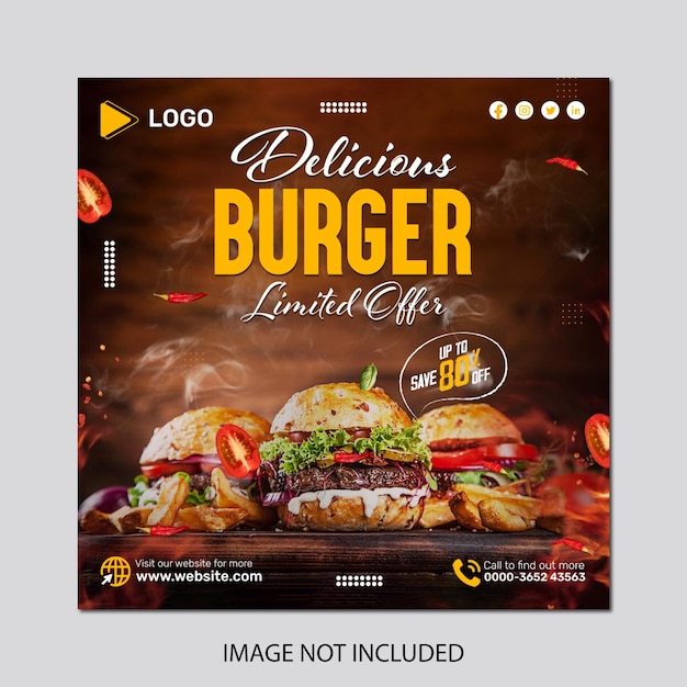 Delicious burger and food menu social media banner post design template