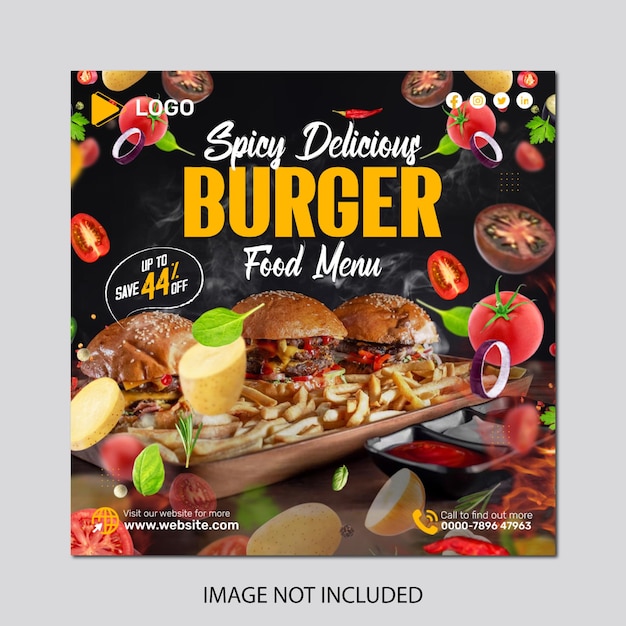 Delicious burger and food menu social media banner post design template