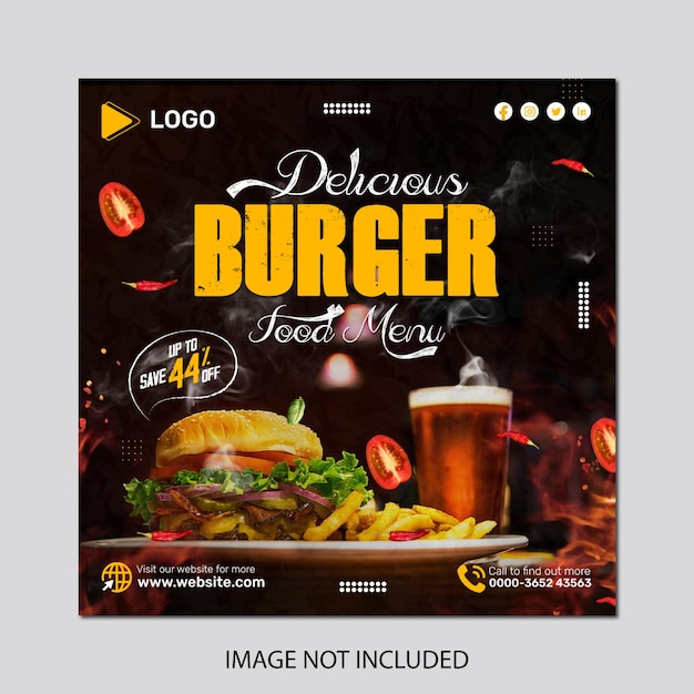 Delicious burger and food menu social media banner template design