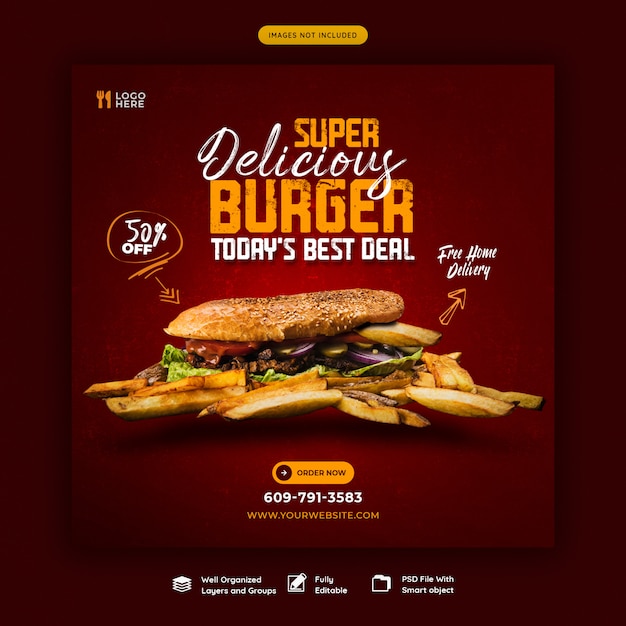 Delicious burger and food menu social media banner template