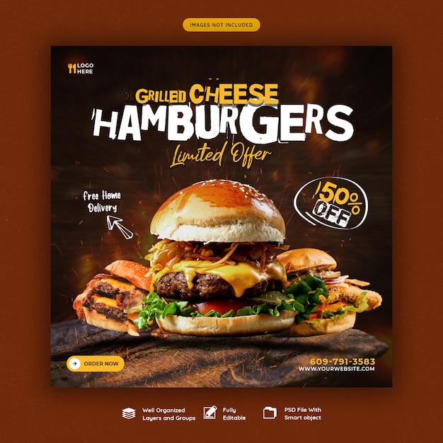 Delicious burger and food menu social media banner template