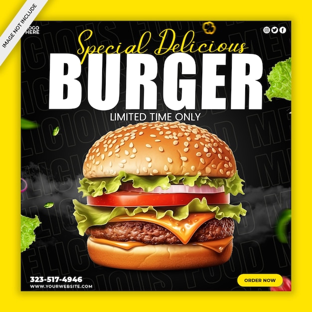 PSD delicious burger and food menu social media banner template