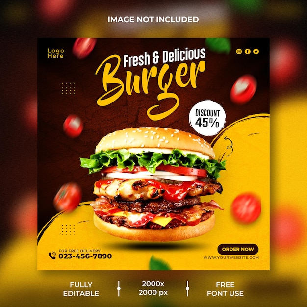 Delicious burger and food menu social media banner template