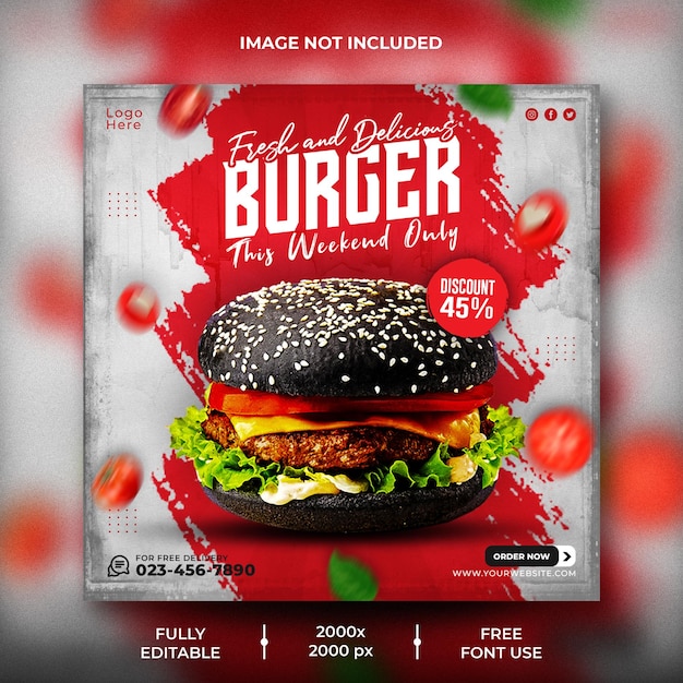 Delicious burger and food menu social media banner template