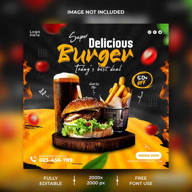 Delicious burger and food menu social media banner template