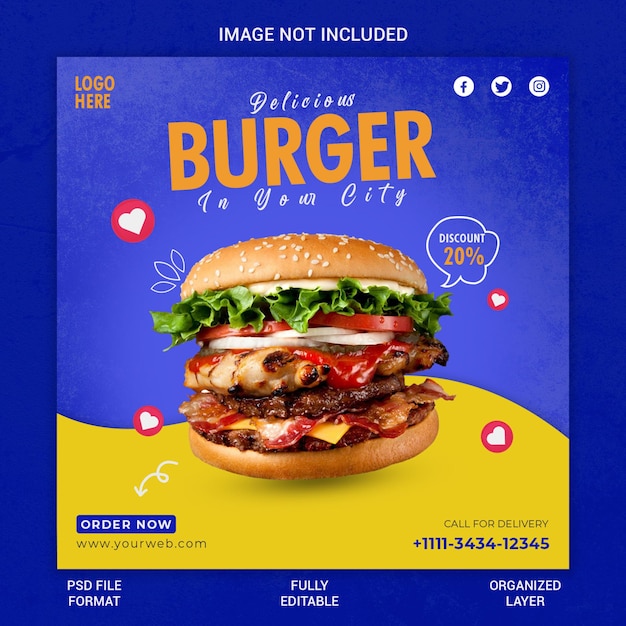 Delicious burger and food menu social media banner template