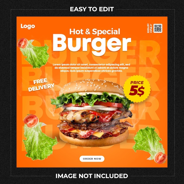 Delicious burger and food menu social media banner template