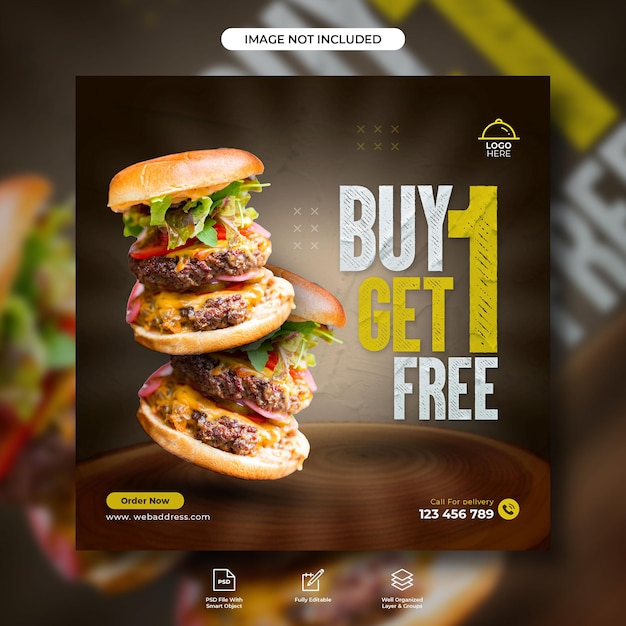 Delicious burger and food menu social media banner template