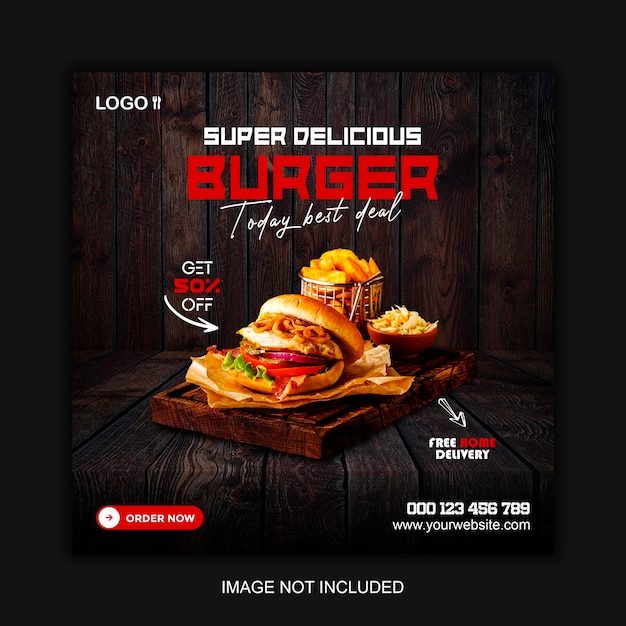 Delicious burger and food menu social media banner template