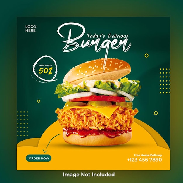 Delicious burger and food menu social media banner template