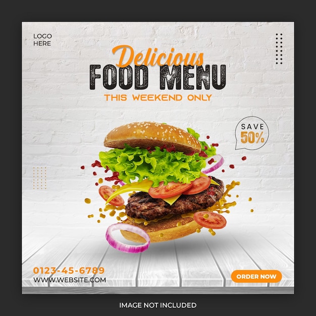 Delicious burger and food menu social media banner template