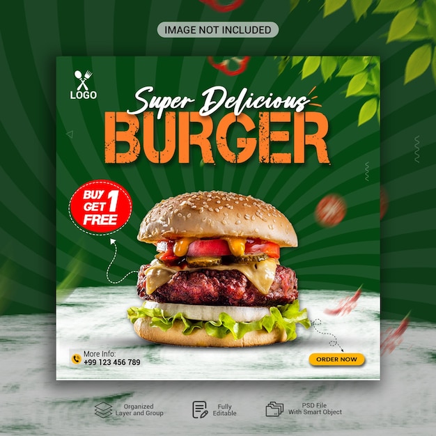 Delicious burger and food menu social media banner template