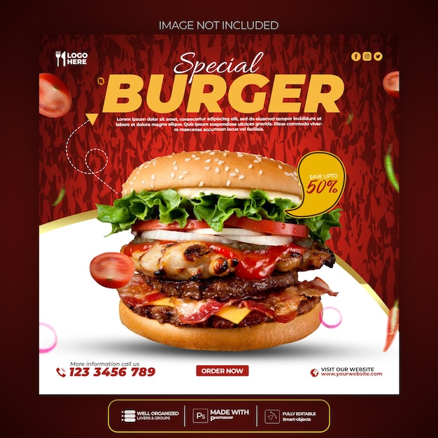 Delicious burger and food menu social media banner template