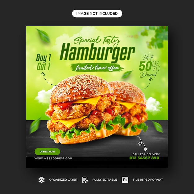 Delicious burger and food menu social media banner template