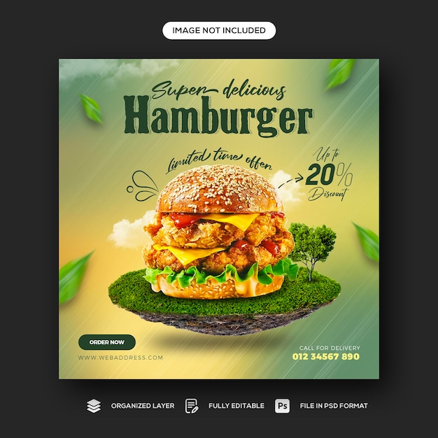 Delicious burger and food menu social media banner template