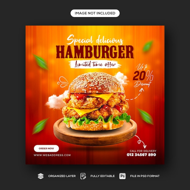 Delicious burger and food menu social media banner template