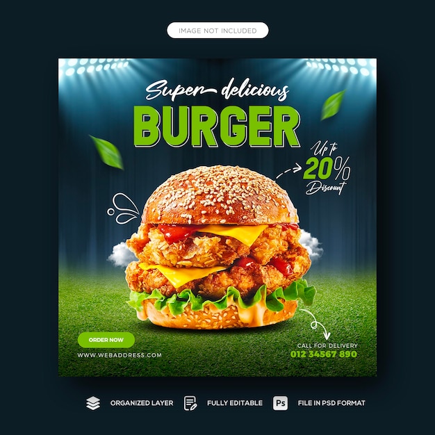 Delicious burger and food menu social media banner template