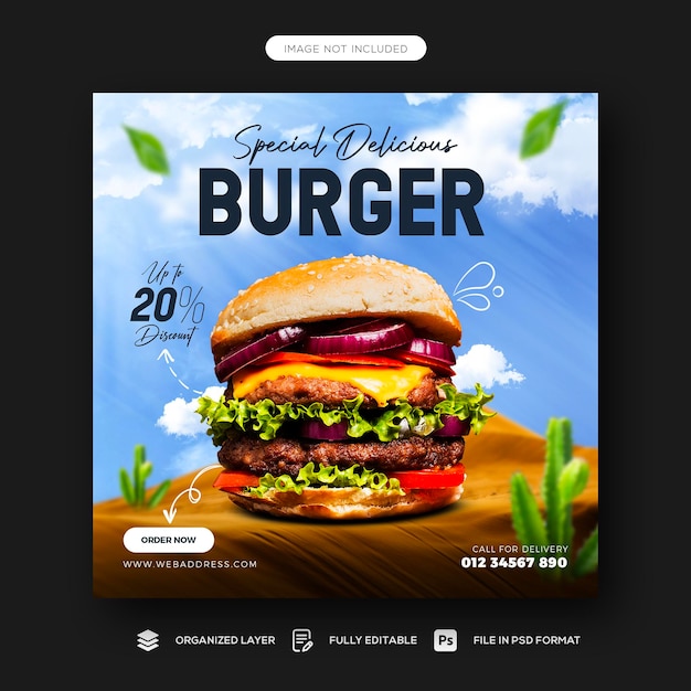 Delicious burger and food menu social media banner template