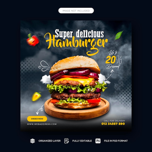 Delicious burger and food menu social media banner template