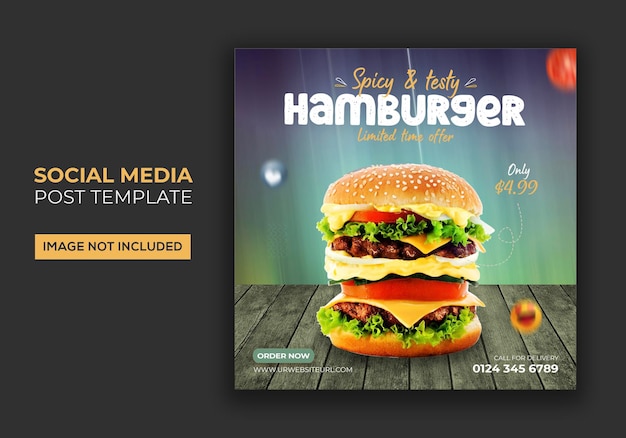 Delicious burger and food menu social media post banner design template