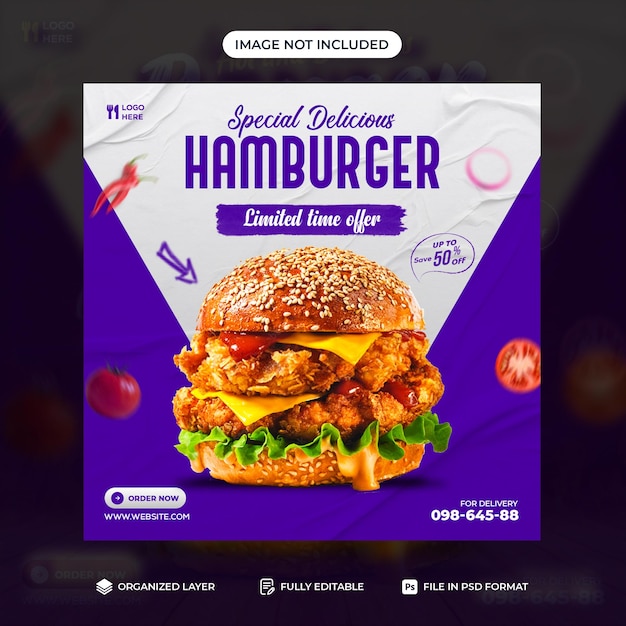 PSD delicious burger and food menu social media promotion banner template design