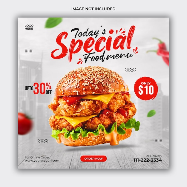 Delicious burger and food menu social media promotion banner template