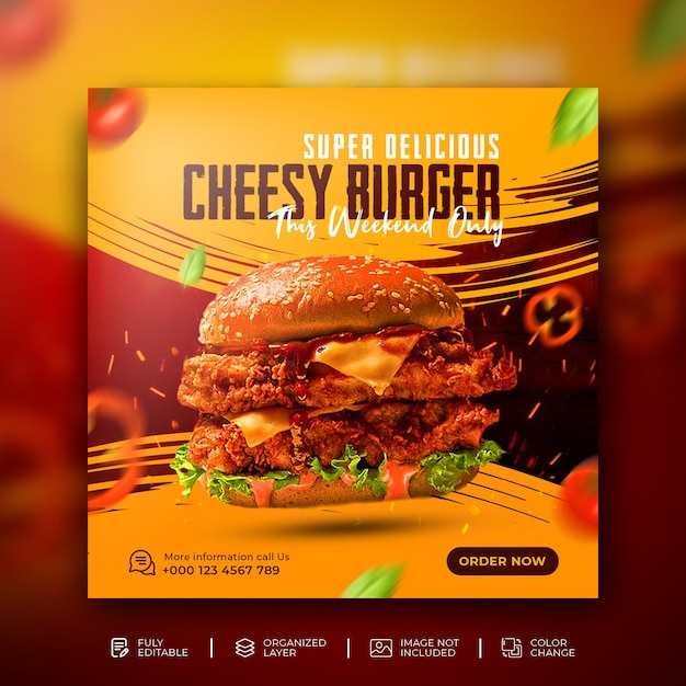 Delicious burger and food menu social media promotion square banner template free PSD