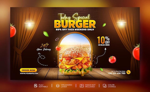 Delicious burger and food menu social media promotion square banner template psd