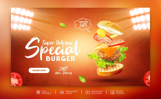 Delicious burger and food menu social media promotion square banner template psd