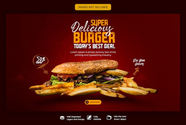 Delicious burger and food menu web banner template