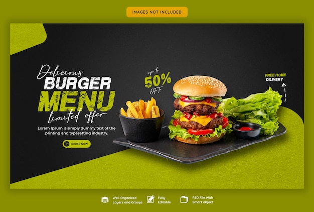 PSD delicious burger and food menu web banner template