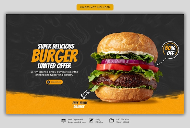 Delicious burger and food menu web banner template