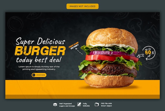 PSD delicious burger and food menu web banner template