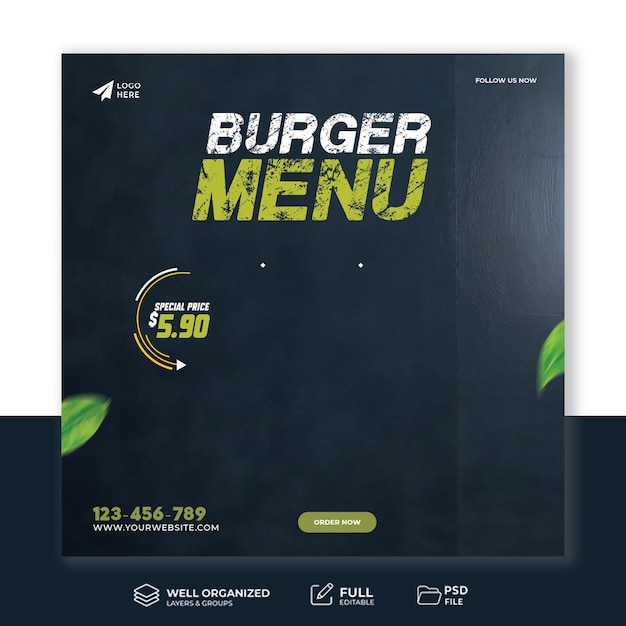 delicious burger food promotion PSD template