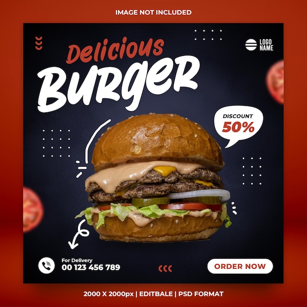 Delicious burger and food social media banner template