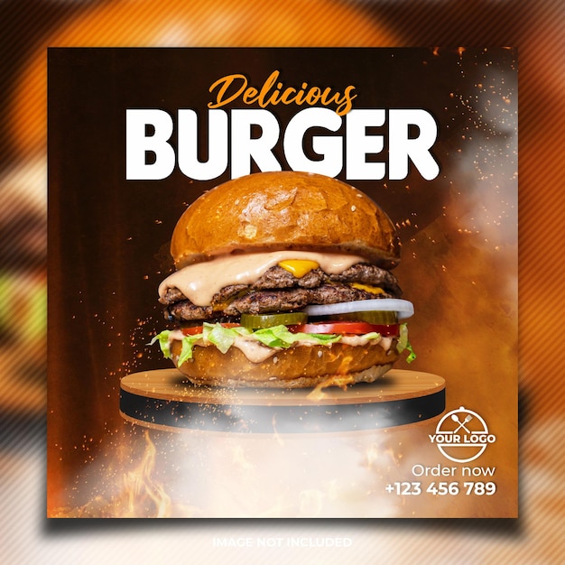 Delicious burger food social media post template