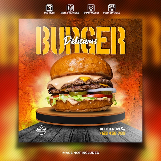 Delicious burger food social media post template