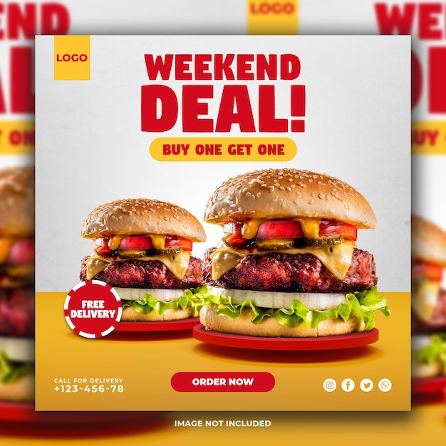 Delicious burger instagram post design template