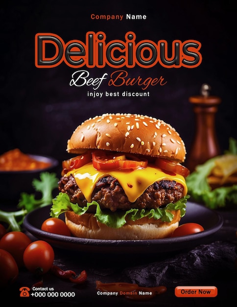 delicious burger poster template fast food social media promotion poster banner psd