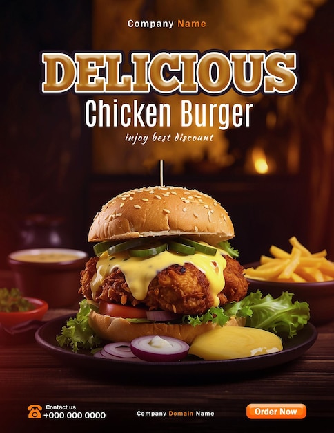 delicious burger poster template fast food social media vertical promotion banner poster