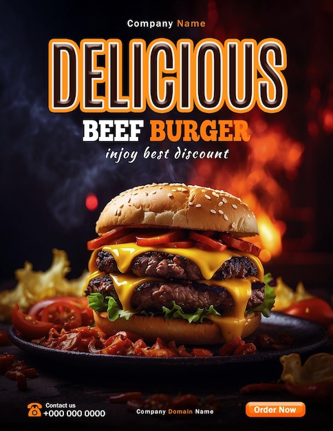 delicious burger poster template fast food social media vertical promotion poster banner psd