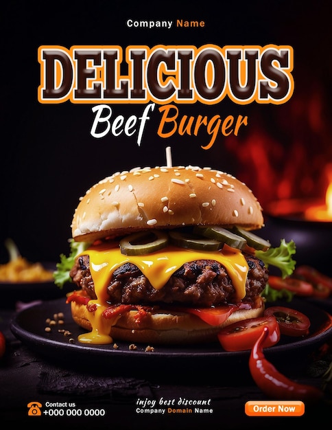 delicious burger poster template fast food social media vertical promotion poster banner psd