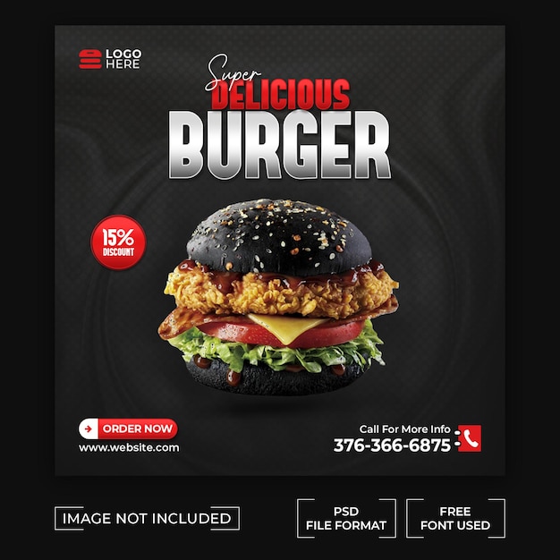 delicious burger promotion Instagram post design template