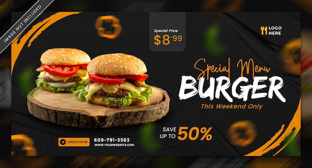 delicious burger restaurant menu banner template