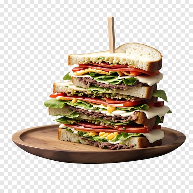 Delicious Burger Sandwich with ham meat cheese and vegetables Isolated on Transparent background