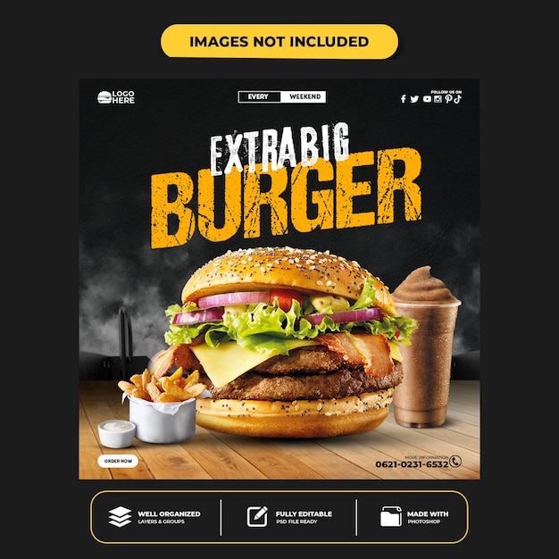 Delicious Burger social media instagram post banner template