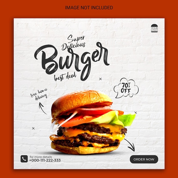 delicious burger social media post banner design.